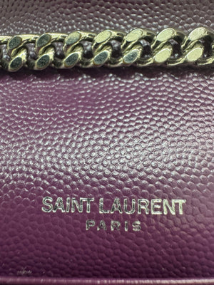 Saint Laurent Cassandre Envelope Chain Wallet Purple Chevron Grain de Poudre Leather WOC - www.unoo.com
