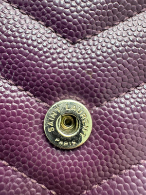 Saint Laurent Cassandre Envelope Chain Wallet Purple Chevron Grain de Poudre Leather WOC - www.unoo.com
