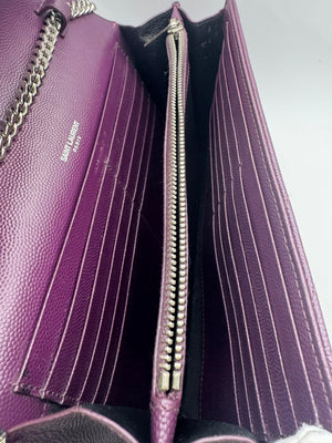 Saint Laurent Cassandre Envelope Chain Wallet Purple Chevron Grain de Poudre Leather WOC - www.unoo.com