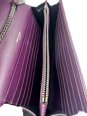 Saint Laurent Cassandre Envelope Chain Wallet Purple Chevron Grain de Poudre Leather WOC - www.unoo.com
