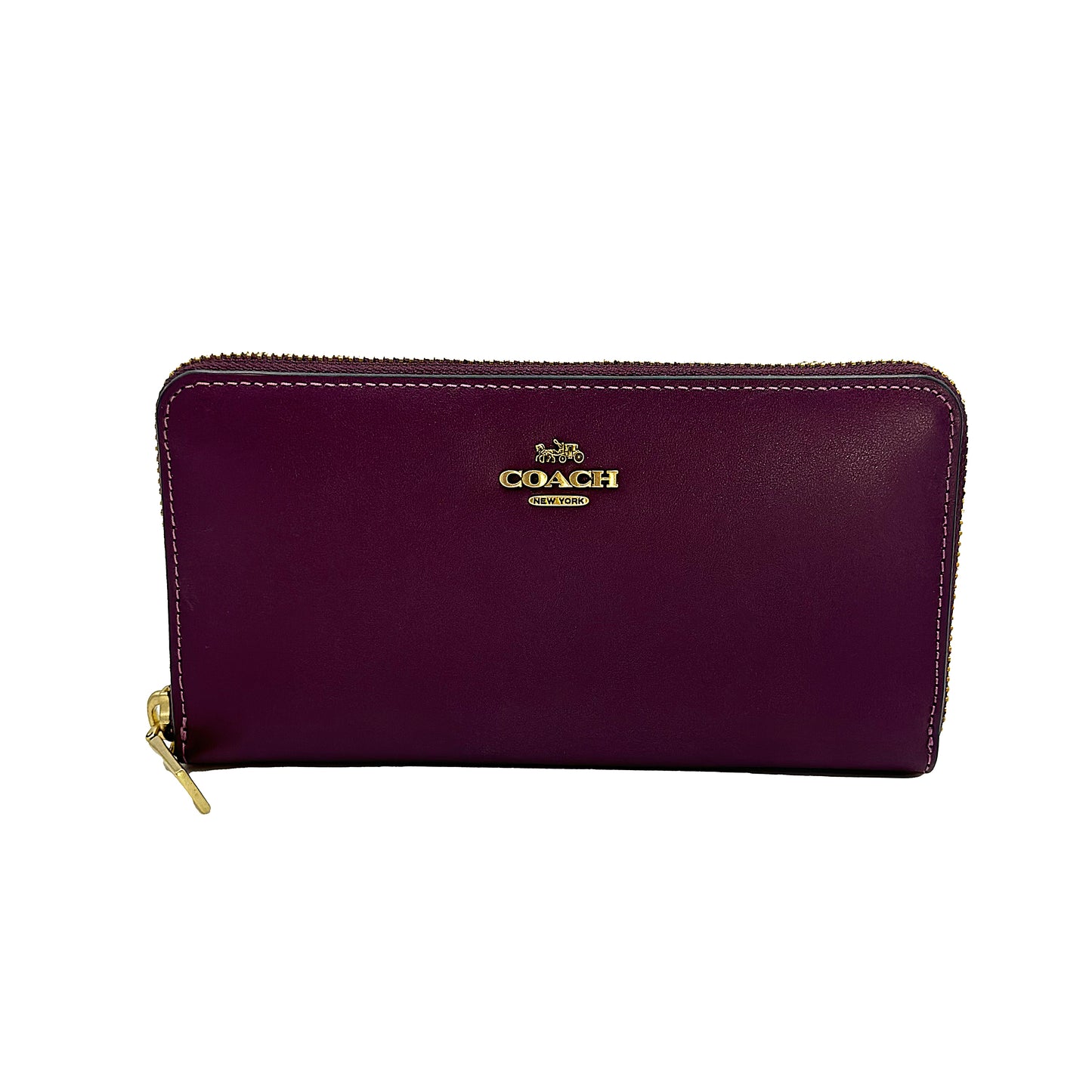 Coach Deep Berry Smooth Leather Accordion Zip Slim Wallet