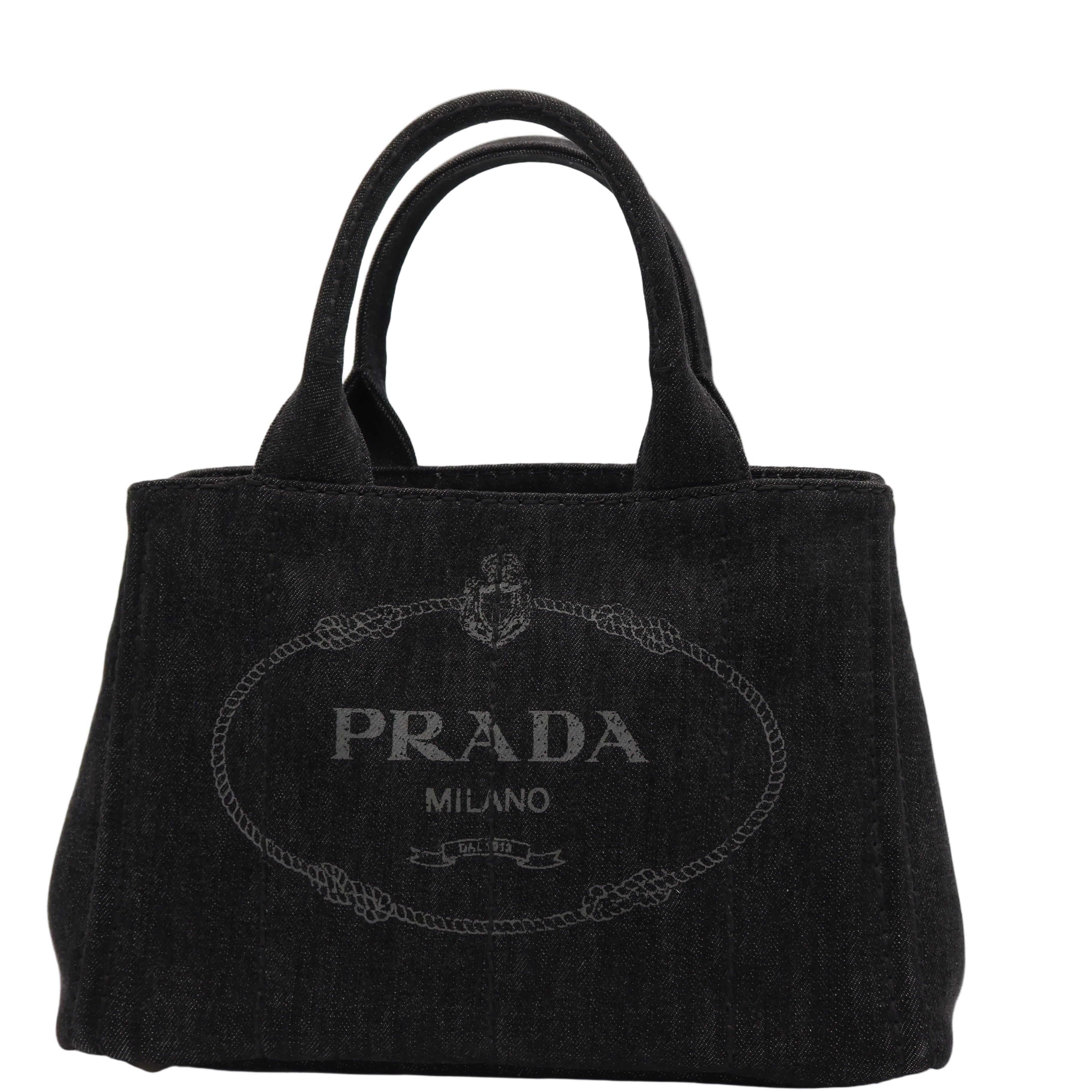 Prada Canapa Logo Tote Black Canvas Mini Top Handle Bag – www.unoo.com