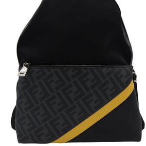 Fendi FF Diagonal Backpack Black Zucca Nylon Leather Yellow Stripe - www.unoo.com