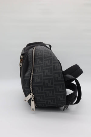 Fendi FF Diagonal Backpack Black Zucca Nylon Leather Yellow Stripe - www.unoo.com