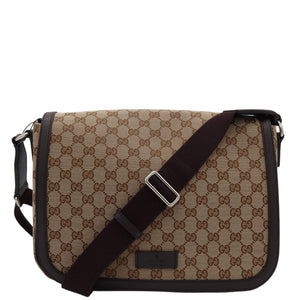 Gucci Monogram Flap Messenger Bag Beige Dark Brown GG Canvas - www.unoo.com
