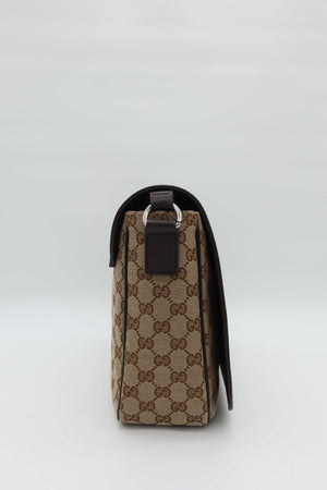 Gucci Monogram Flap Messenger Bag Beige Dark Brown GG Canvas - www.unoo.com