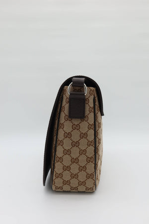 Gucci Monogram Flap Messenger Bag Beige Dark Brown GG Canvas - www.unoo.com
