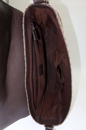 Gucci Monogram Flap Messenger Bag Beige Dark Brown GG Canvas - www.unoo.com