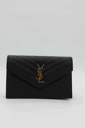Saint Laurent YSL Black Cassandre Chevron Chain Wallet Gold Hardware - www.unoo.com