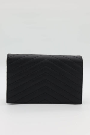 Saint Laurent YSL Black Cassandre Chevron Chain Wallet Gold Hardware - www.unoo.com