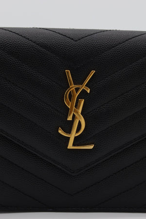Saint Laurent YSL Black Cassandre Chevron Chain Wallet Gold Hardware - www.unoo.com