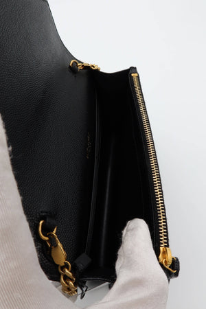 Saint Laurent YSL Black Cassandre Chevron Chain Wallet Gold Hardware - www.unoo.com