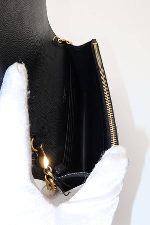 Saint Laurent YSL Black Cassandre Chevron Chain Wallet Gold Hardware - www.unoo.com