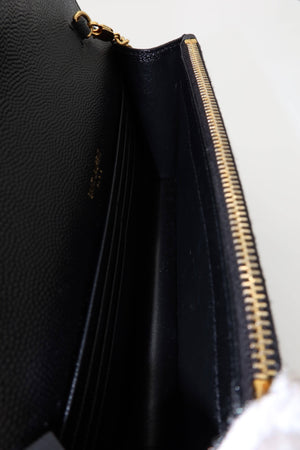 Saint Laurent YSL Black Cassandre Chevron Chain Wallet Gold Hardware - www.unoo.com