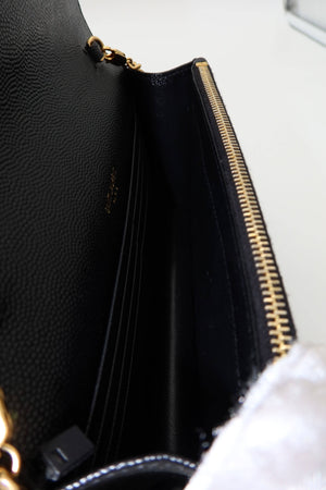 Saint Laurent YSL Black Cassandre Chevron Chain Wallet Gold Hardware - www.unoo.com