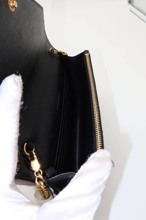 Saint Laurent YSL Black Cassandre Chevron Chain Wallet Gold Hardware - www.unoo.com