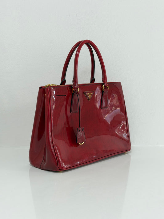 Prada Red Patent Spazzolato Leather Double Zip Tote - PRE OWNED