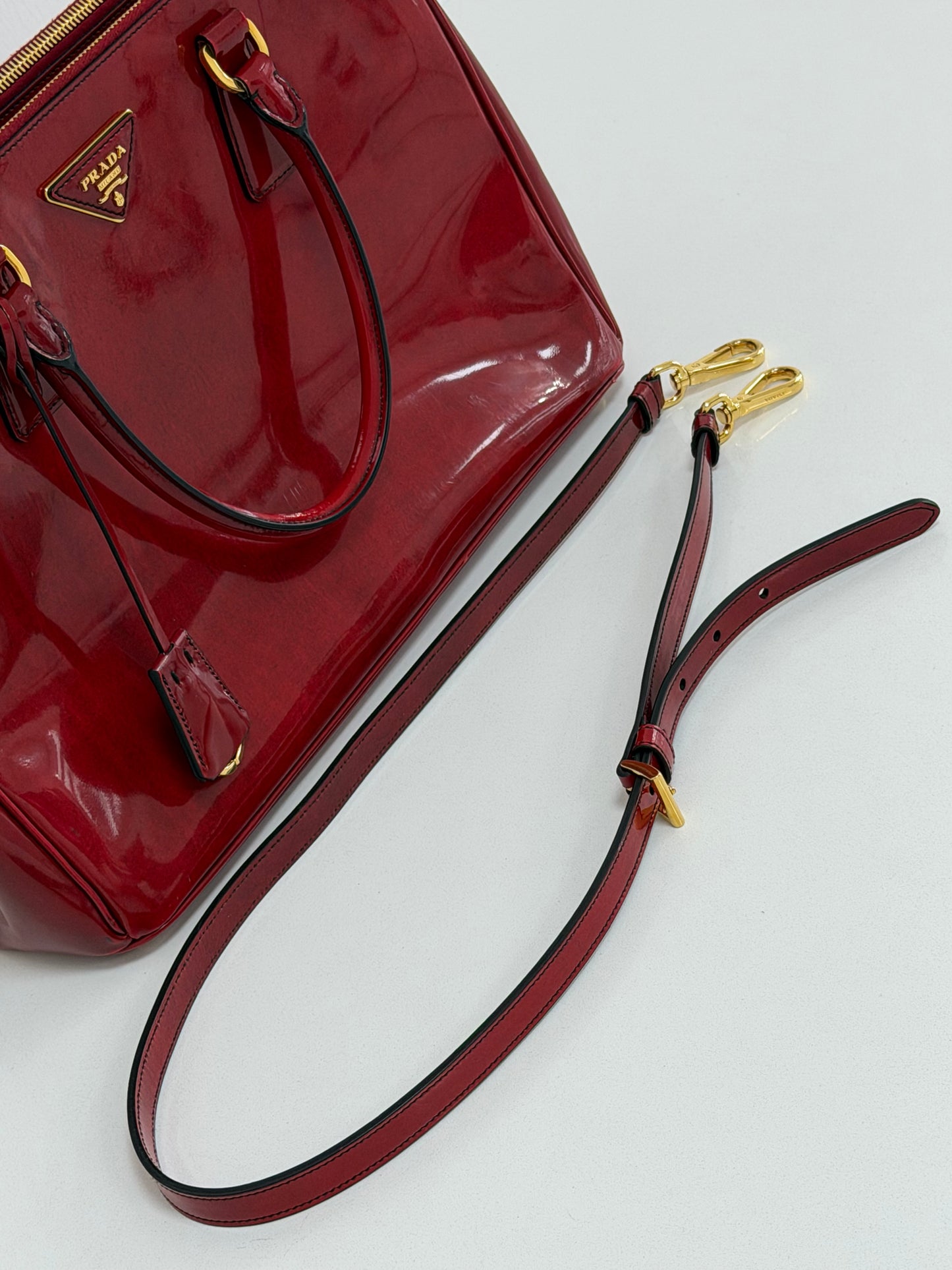 Prada Red Patent Spazzolato Leather Double Zip Tote - PRE OWNED