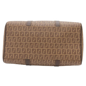 A Fendi handbag in the classic brown and beige Zucca monogram canvas, featuring dark brown leather trim and straps, photographed against a plain white background.