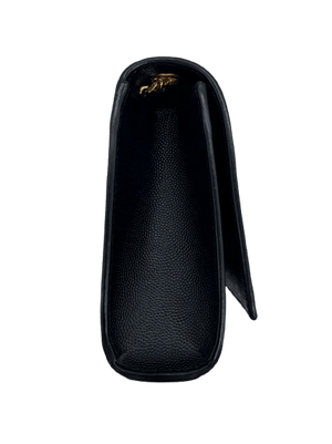 Saint Laurent Kate Black Grain de Poudre Leather Chain Wallet Clutch Gold YSL Logo - www.unoo.com