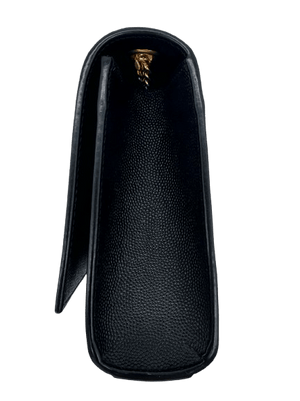 Saint Laurent Kate Black Grain de Poudre Leather Chain Wallet Clutch Gold YSL Logo - www.unoo.com
