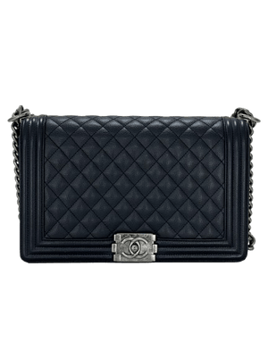 Chanel Boy Large Black Quilted Caviar Leather Bag with Aged Ruthenium Hardware - www.unoo.com