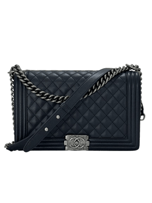 Chanel Boy Large Black Quilted Caviar Leather Bag with Aged Ruthenium Hardware - www.unoo.com