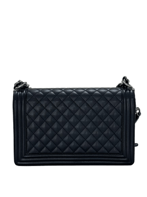 Chanel Boy Large Black Quilted Caviar Leather Bag with Aged Ruthenium Hardware - www.unoo.com