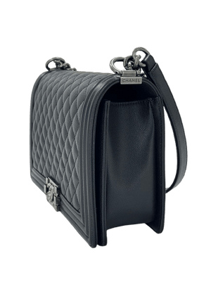 Chanel Boy Large Black Quilted Caviar Leather Bag with Aged Ruthenium Hardware - www.unoo.com