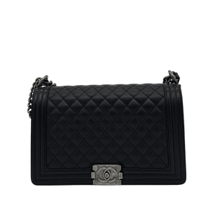 Chanel Boy Large Black Quilted Caviar Leather Bag with Aged Ruthenium Hardware - www.unoo.com
