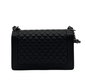 Chanel Boy Large Black Quilted Caviar Leather Bag with Aged Ruthenium Hardware - www.unoo.com