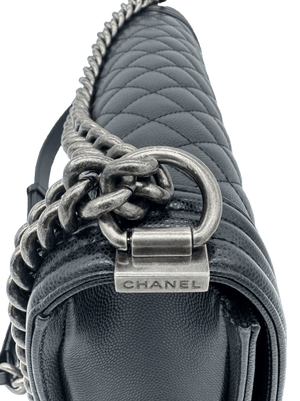 Chanel Boy Large Black Quilted Caviar Leather Bag with Aged Ruthenium Hardware - www.unoo.com