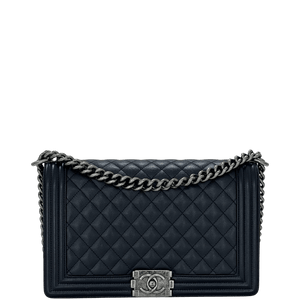 Chanel Boy Large Black Quilted Caviar Leather Bag with Aged Ruthenium Hardware - www.unoo.com