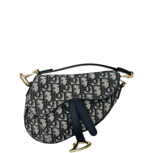 Christian Dior Mini Saddle Bag with Strap- Blue Dior Oblique Jacquard - www.unoo.com