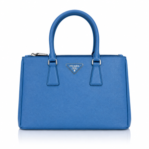 Prada Galleria Medium Saffiano Leather Medium Bag, a zip-top closure, and the signature triangular Prada logo plaque on the front, shown against a plain white background.
