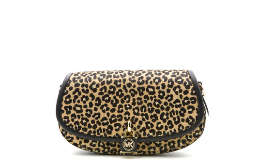 Michael Kors Mila Small Leopard Print Calf Hair Shoulder Bag- Black/ Multi