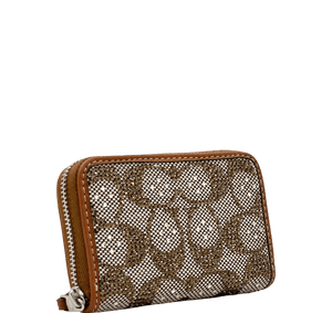 Coach Small Zip Around Crystal Signature Jacquard Contrast Trim Wallet- Burnished Amber - www.unoo.com