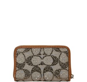 Coach Small Zip Around Crystal Signature Jacquard Contrast Trim Wallet- Burnished Amber - www.unoo.com