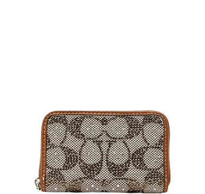Coach Small Zip Around Crystal Signature Jacquard Contrast Trim Wallet- Burnished Amber - www.unoo.com