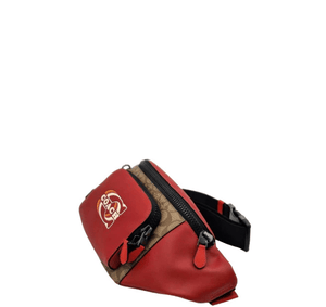 Coach Track Waistpack in Colorblock Signature Canvas - Red Khaki Multi - www.unoo.com