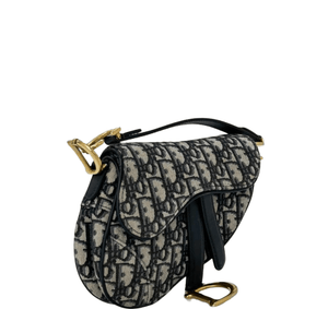 Christian Dior Mini Saddle Bag with Strap- Blue Dior Oblique Jacquard - www.unoo.com