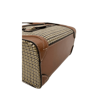 Celine Luggage Nano Tote Houndstooth Tweed & Tan Leather Top Handle Shoulder - PRELOVED - www.unoo.com
