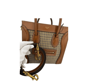 Celine Luggage Nano Tote Houndstooth Tweed & Tan Leather Top Handle Shoulder - PRELOVED - www.unoo.com