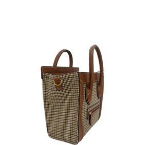 Celine Luggage Nano Tote Houndstooth Tweed & Tan Leather Top Handle Shoulder - PRELOVED - www.unoo.com