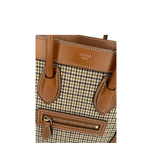 Celine Luggage Nano Tote Houndstooth Tweed & Tan Leather Top Handle Shoulder - PRELOVED - www.unoo.com