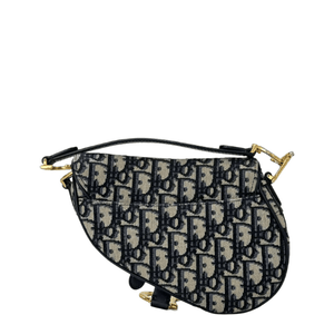 Christian Dior Mini Saddle Bag with Strap- Blue Dior Oblique Jacquard - www.unoo.com