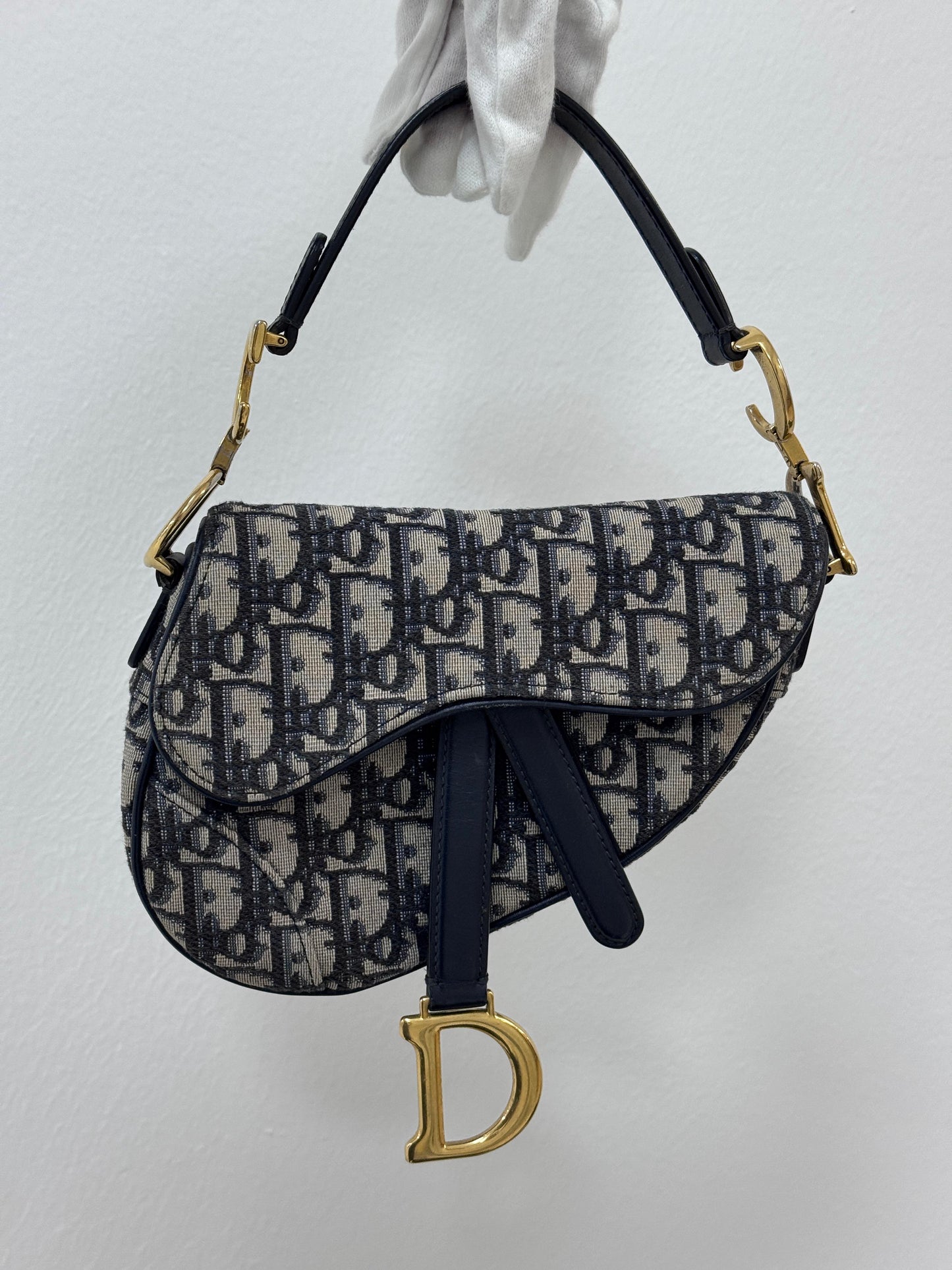 Christian Dior Mini Saddle Bag with Strap- Blue Dior Oblique Jacquard
