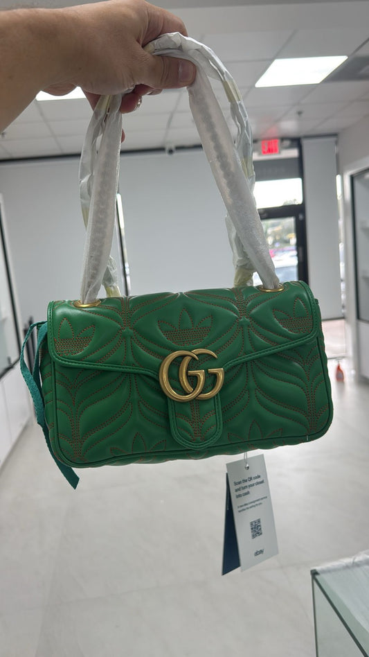 Gucci X Adidas Calfskin Matelasse Small GG Marmont Shoulder Bag- Green