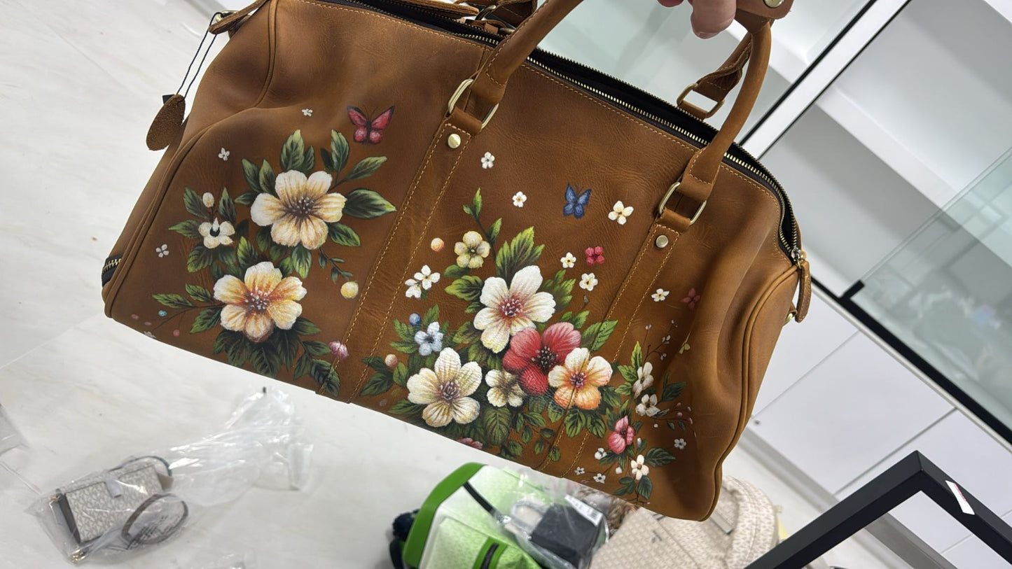 Floral Printed Duffle Bag- Brown/ Multi