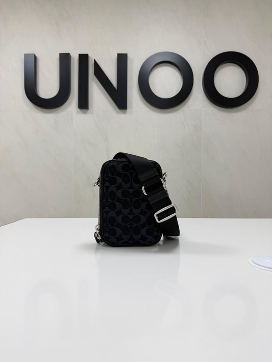 Coach Stanton Crossbody Bag In Signature Denim- Silver/ Black